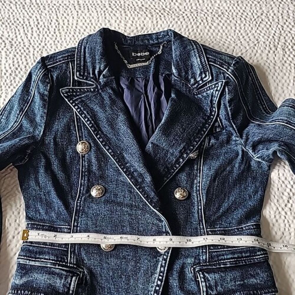 Bebe -956 Tailored Double Breasted Denim Jacket in Antique‎ Indigo Wash size 2 - Picture 13 of 16